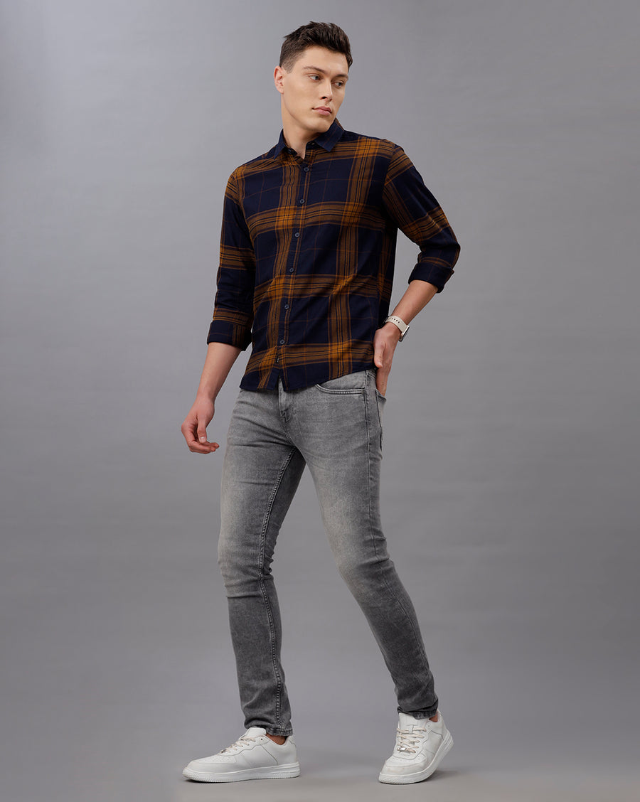 INDIGO MUSTARD REGULAR  FIT COTTON SHIRT