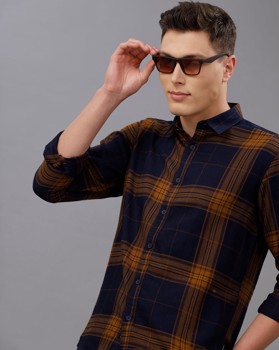 INDIGO MUSTARD REGULAR  FIT COTTON SHIRT