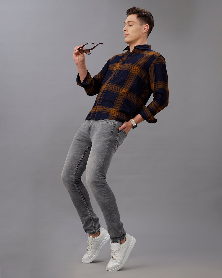 INDIGO MUSTARD REGULAR  FIT COTTON SHIRT