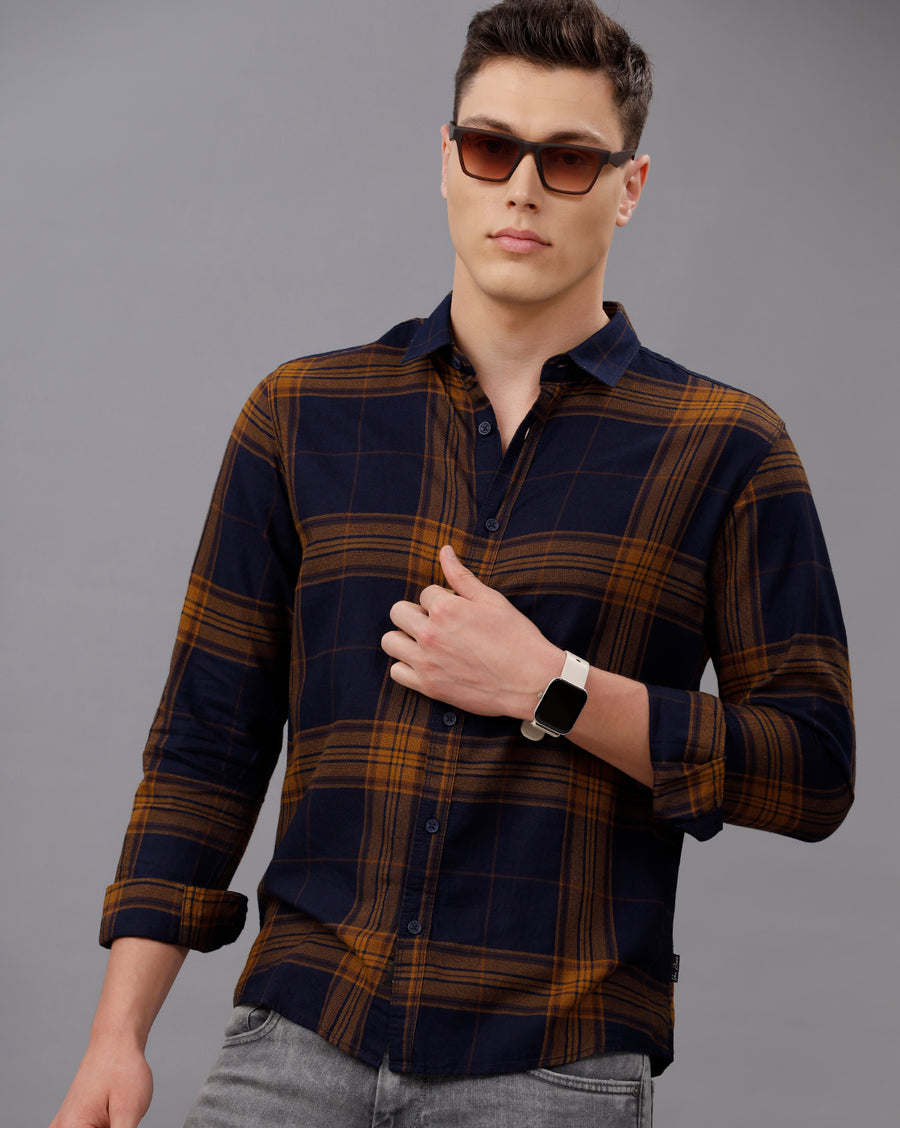INDIGO MUSTARD REGULAR  FIT COTTON SHIRT