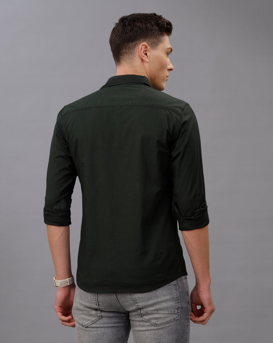 GREEN REGULAR FIT COTTON SHIRT