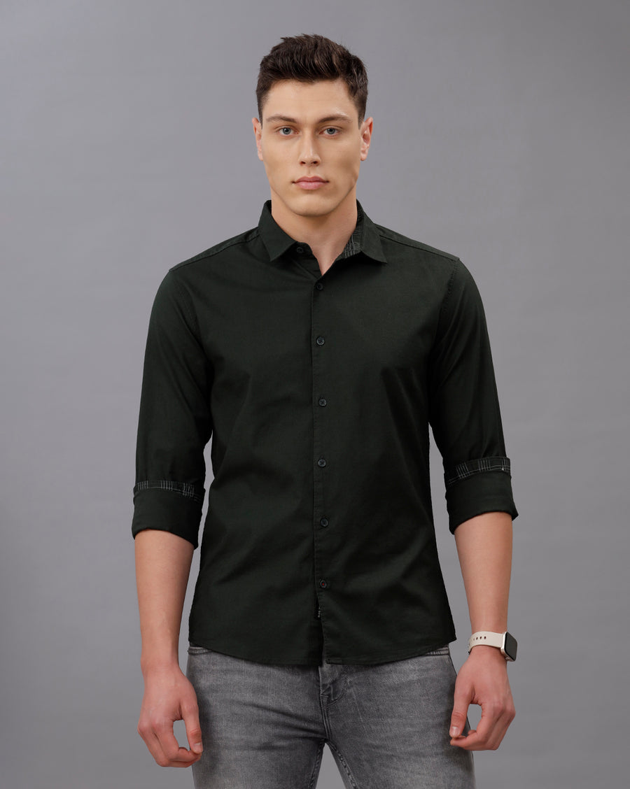 GREEN REGULAR FIT COTTON SHIRT
