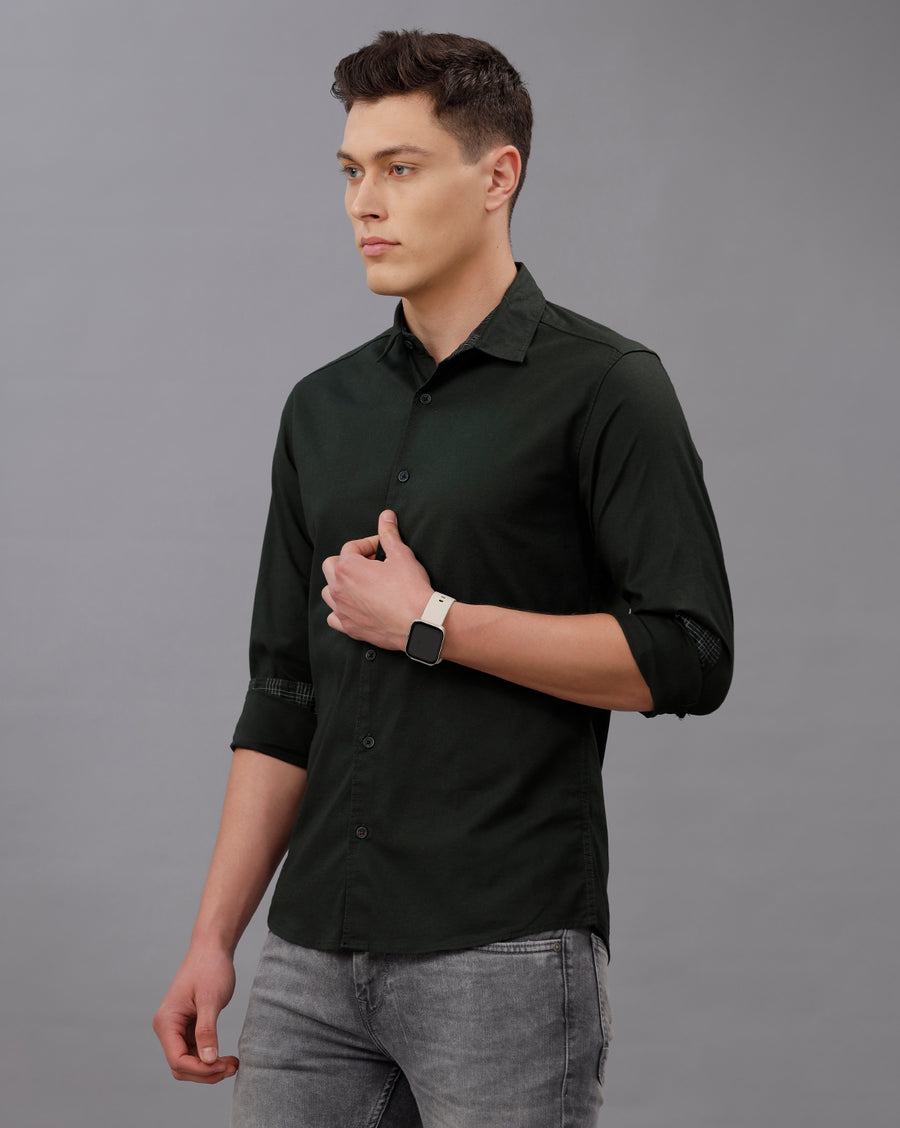 GREEN REGULAR FIT COTTON SHIRT