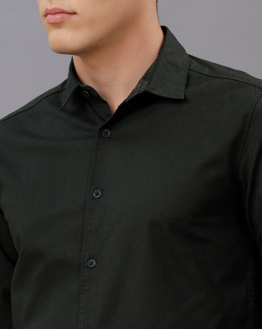 GREEN REGULAR FIT COTTON SHIRT