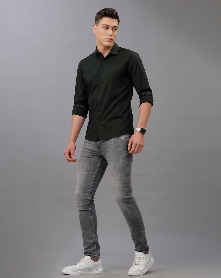 GREEN REGULAR FIT COTTON SHIRT