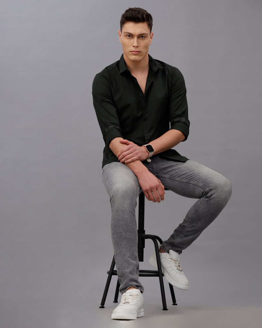 GREEN REGULAR FIT COTTON SHIRT