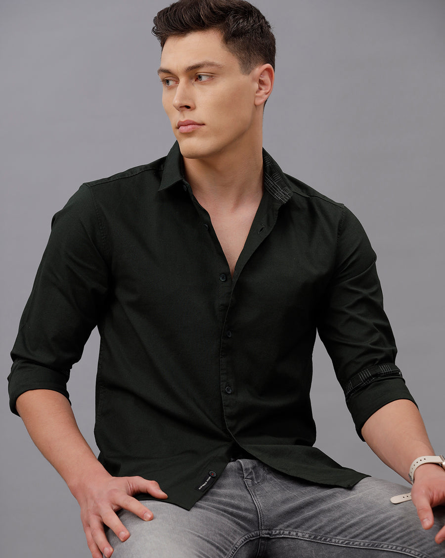 GREEN REGULAR FIT COTTON SHIRT