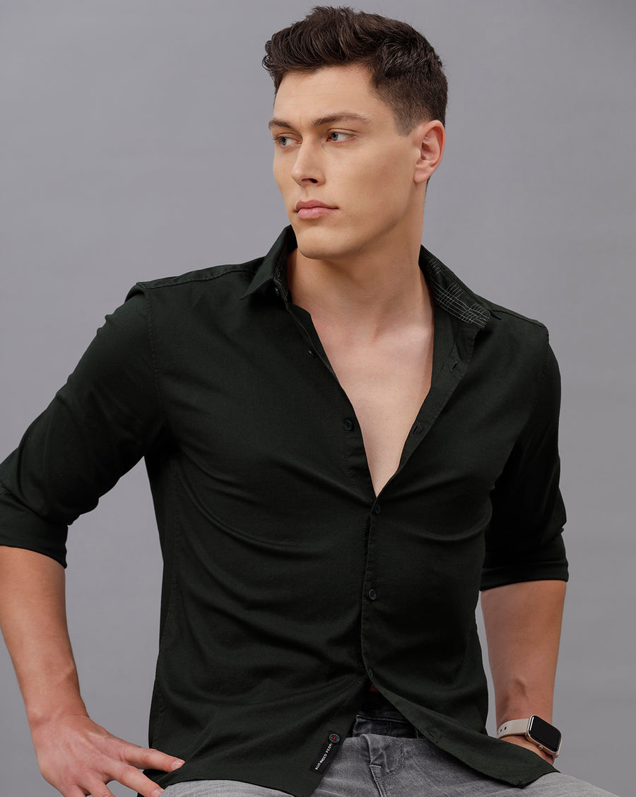 GREEN REGULAR FIT COTTON SHIRT