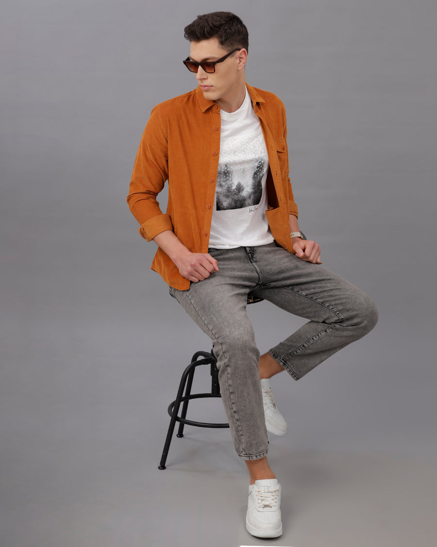 MUSTARD SLIM FIT COTTON SHIRT
