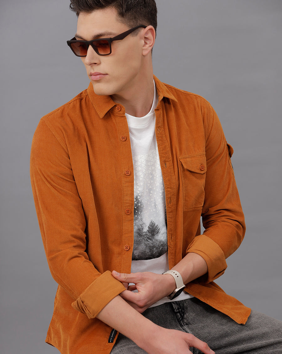MUSTARD SLIM FIT COTTON SHIRT