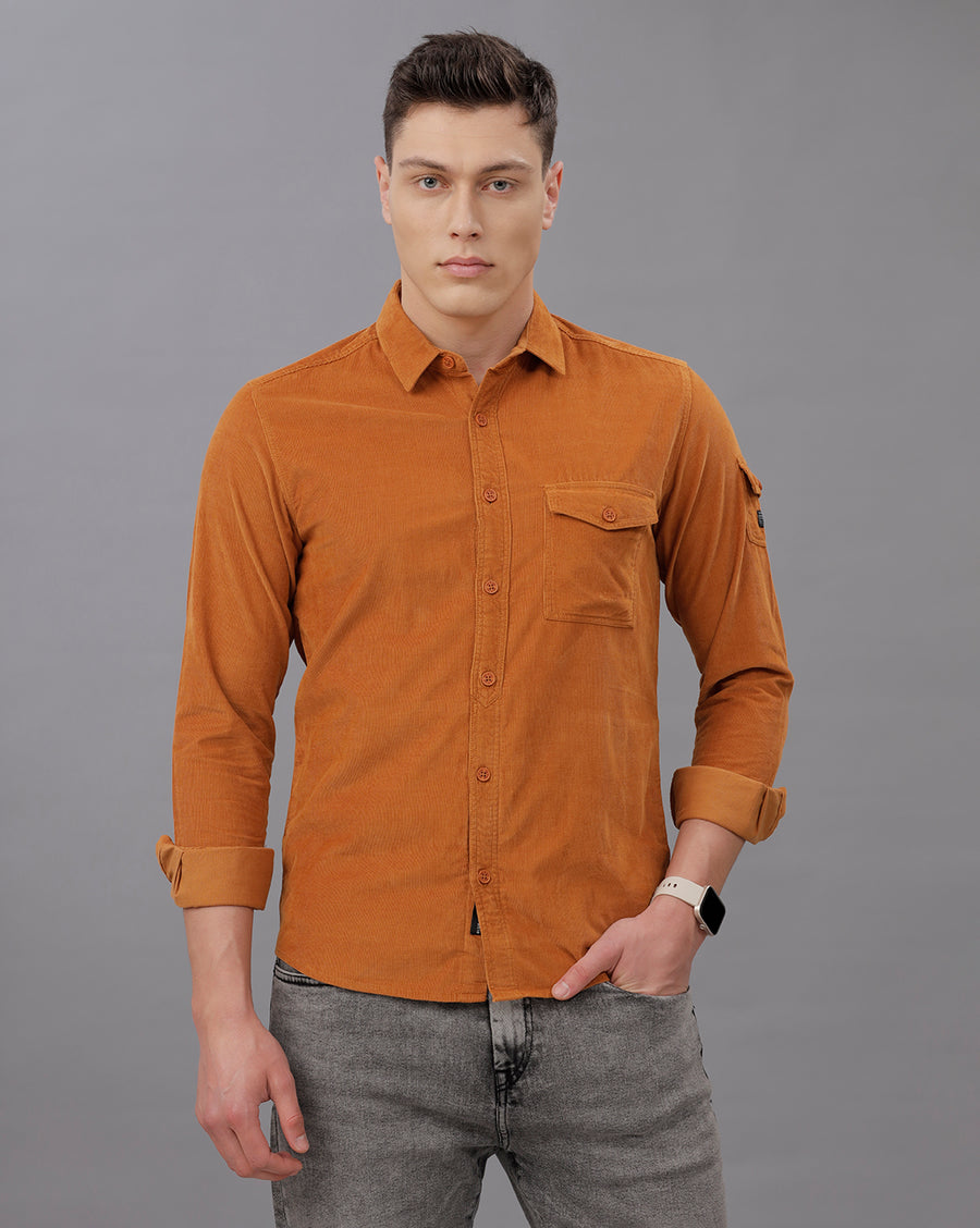 MUSTARD SLIM FIT COTTON SHIRT