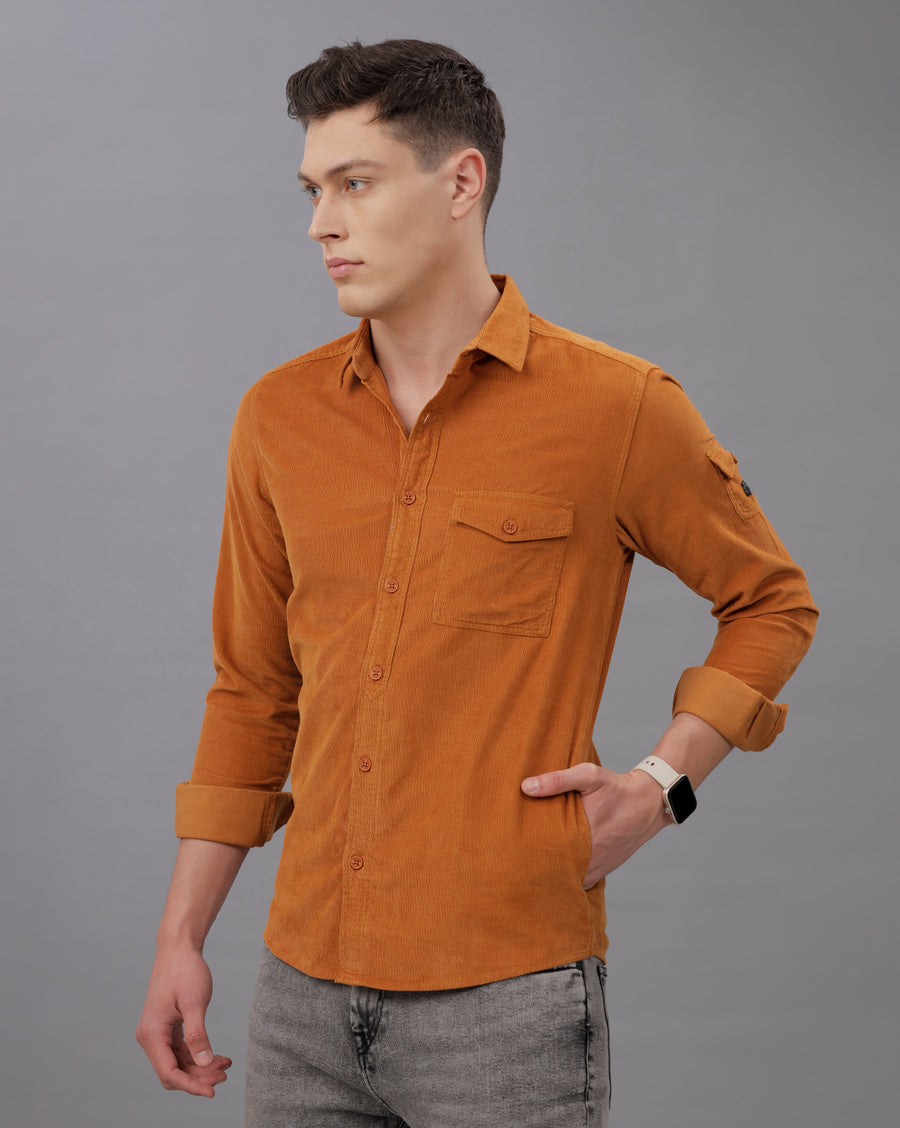 MUSTARD SLIM FIT COTTON SHIRT