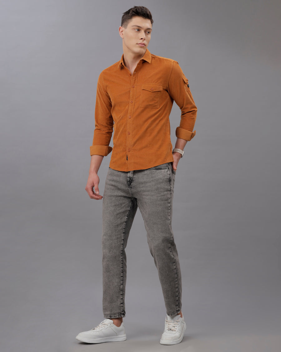 MUSTARD SLIM FIT COTTON SHIRT