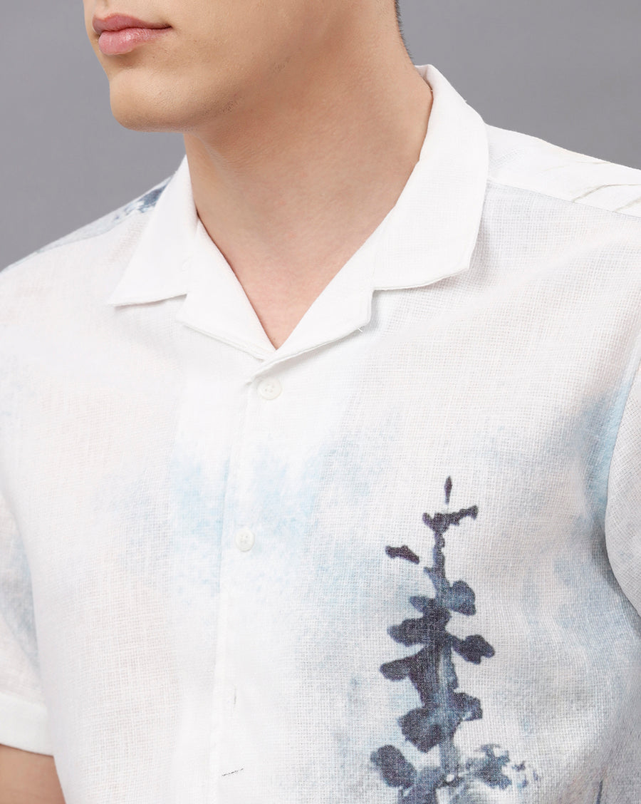 WHITE AOP REGULAR FIT POLYESTER COTTON SHIRT