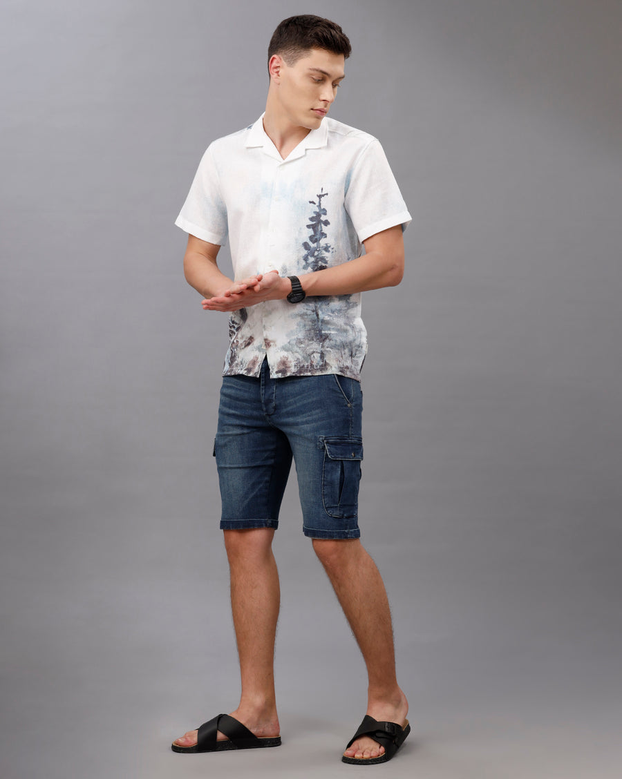 WHITE AOP REGULAR FIT POLYESTER COTTON SHIRT