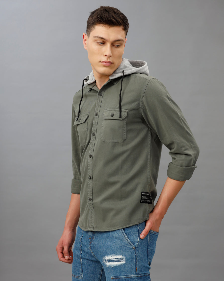 OLIVE REGULAR FIT SHACKET