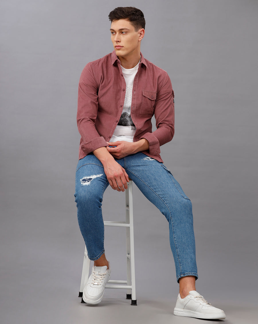DUSTY ROSE SLIM FIT CORDUROY SHIRT