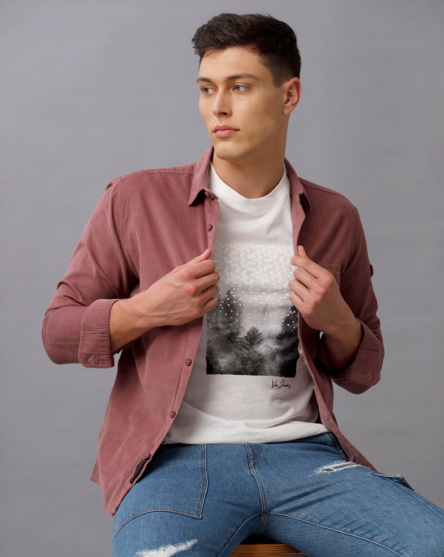 DUSTY ROSE SLIM FIT CORDUROY SHIRT