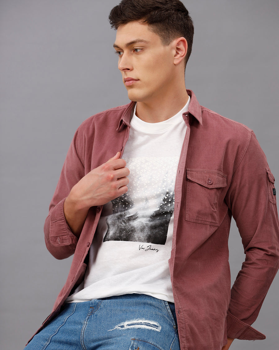 DUSTY ROSE SLIM FIT CORDUROY SHIRT