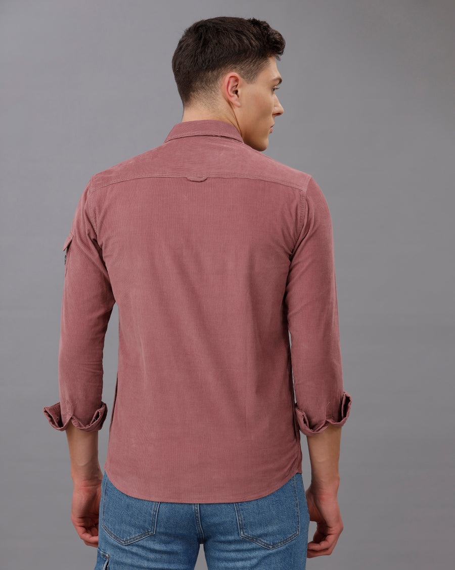 DUSTY ROSE SLIM FIT CORDUROY SHIRT