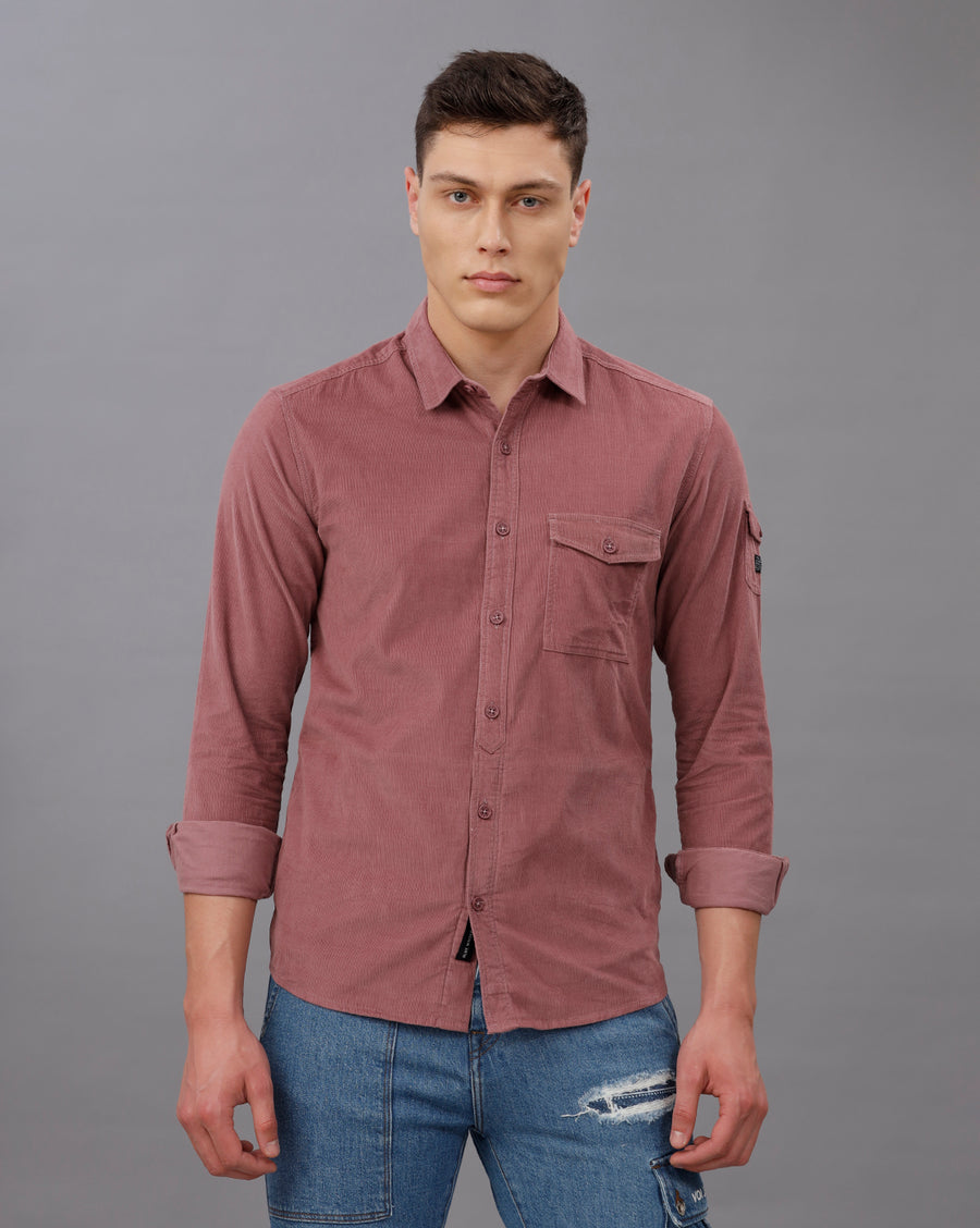 DUSTY ROSE SLIM FIT CORDUROY SHIRT