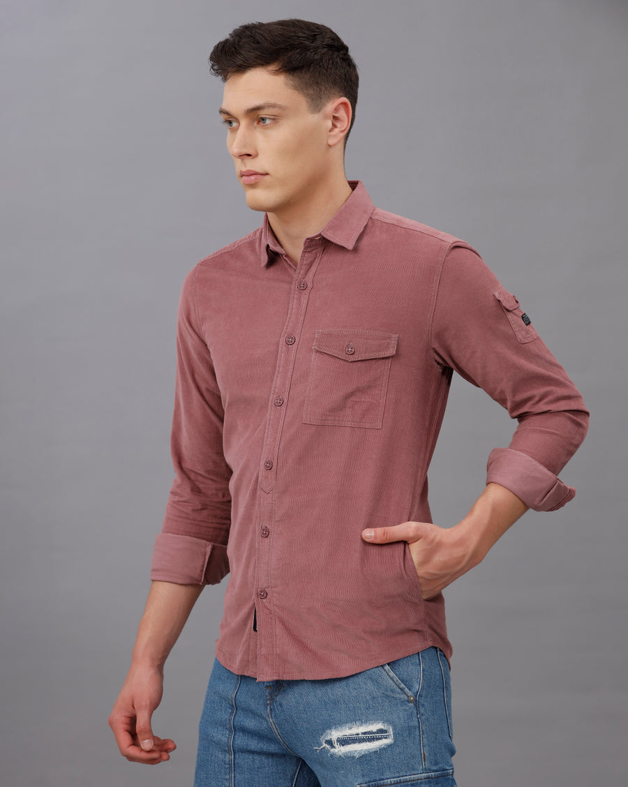 DUSTY ROSE SLIM FIT CORDUROY SHIRT