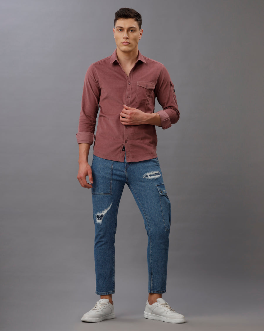 DUSTY ROSE SLIM FIT CORDUROY SHIRT