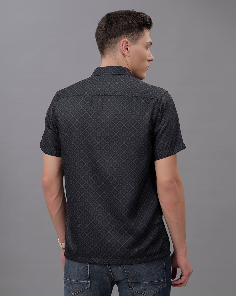 BLACK AOP REGULAR FIT POLYESTER SHIRT