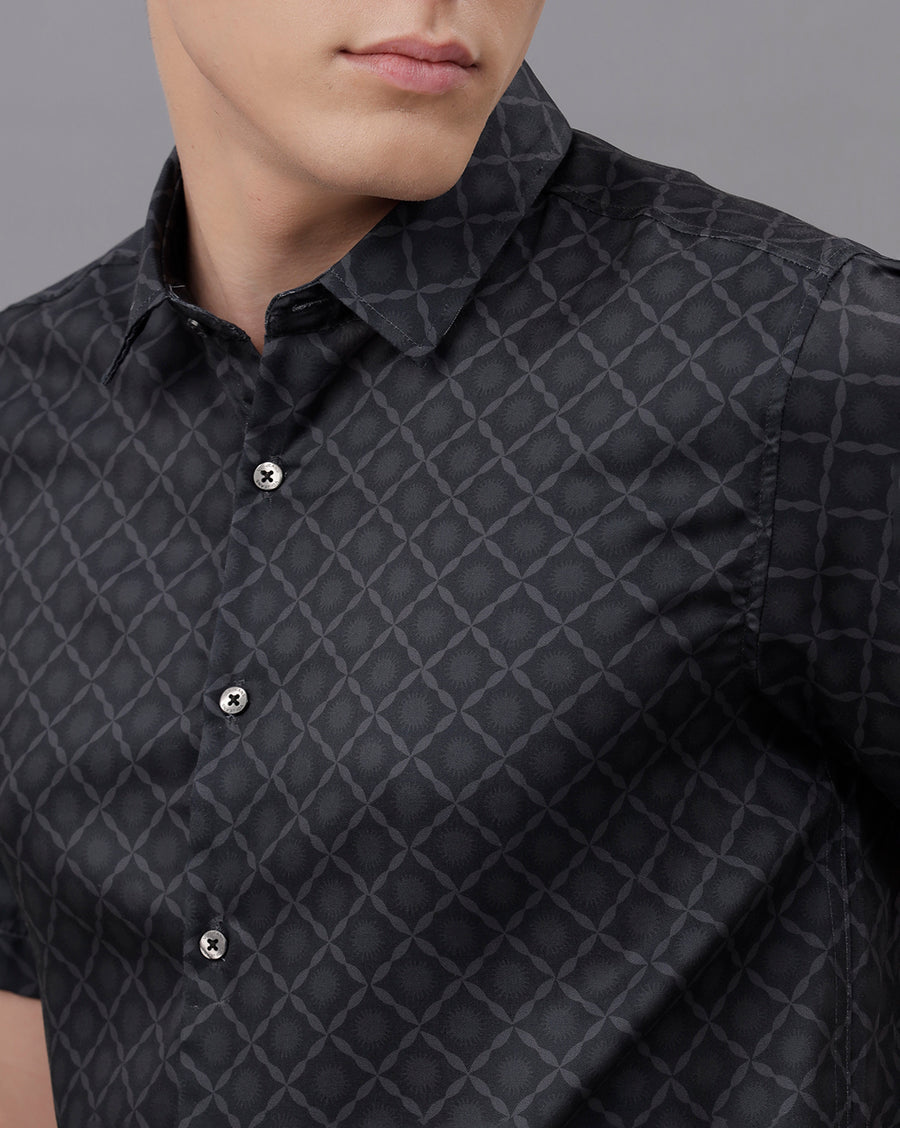 BLACK AOP REGULAR FIT POLYESTER SHIRT