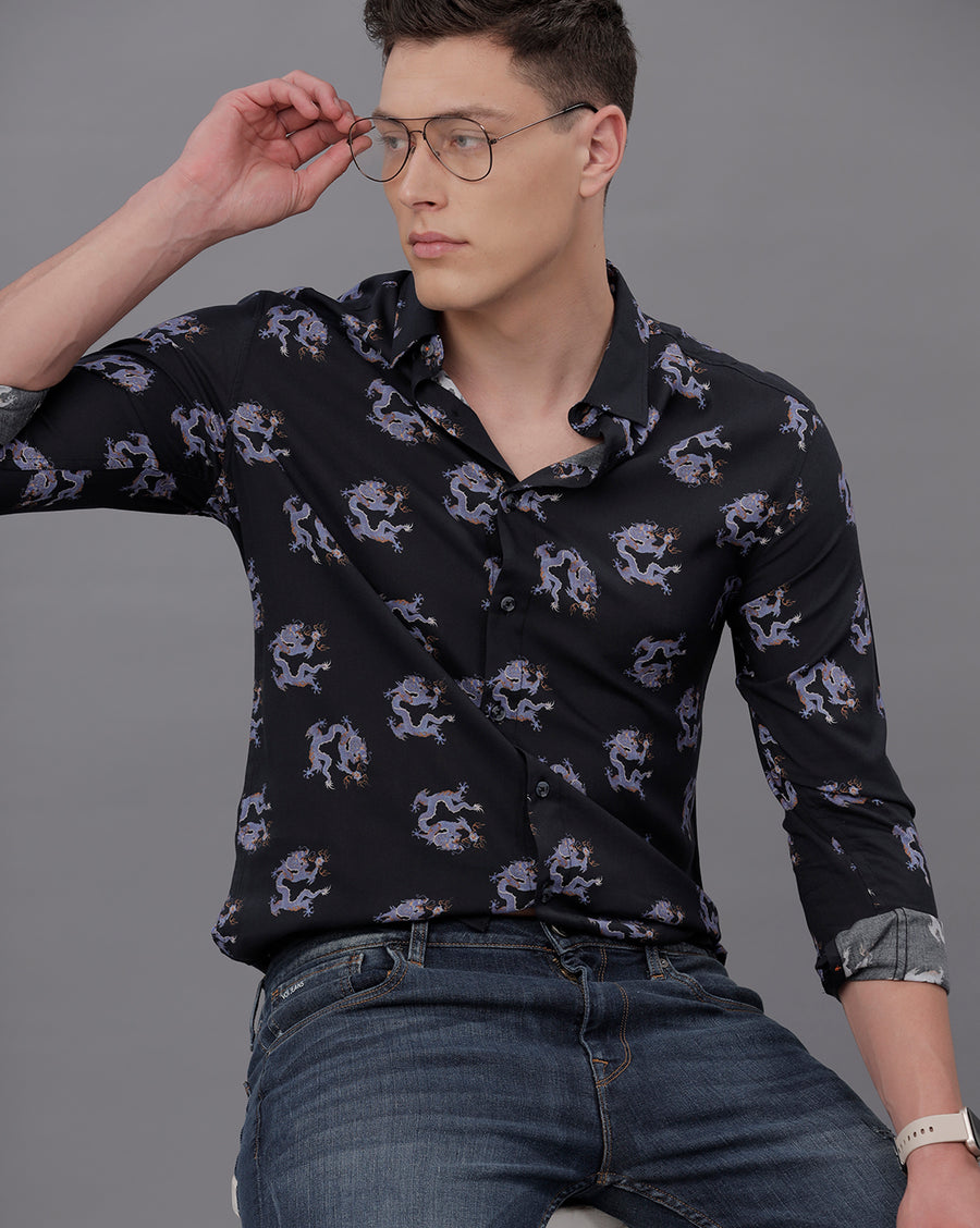BLACK BLUE REGULAR  FIT VISCOSE SHIRT