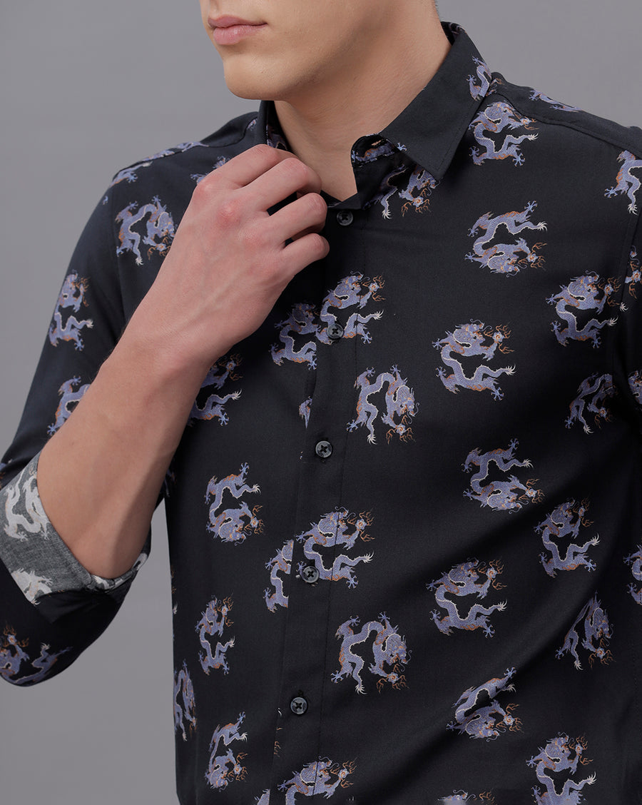 BLACK BLUE REGULAR  FIT VISCOSE SHIRT