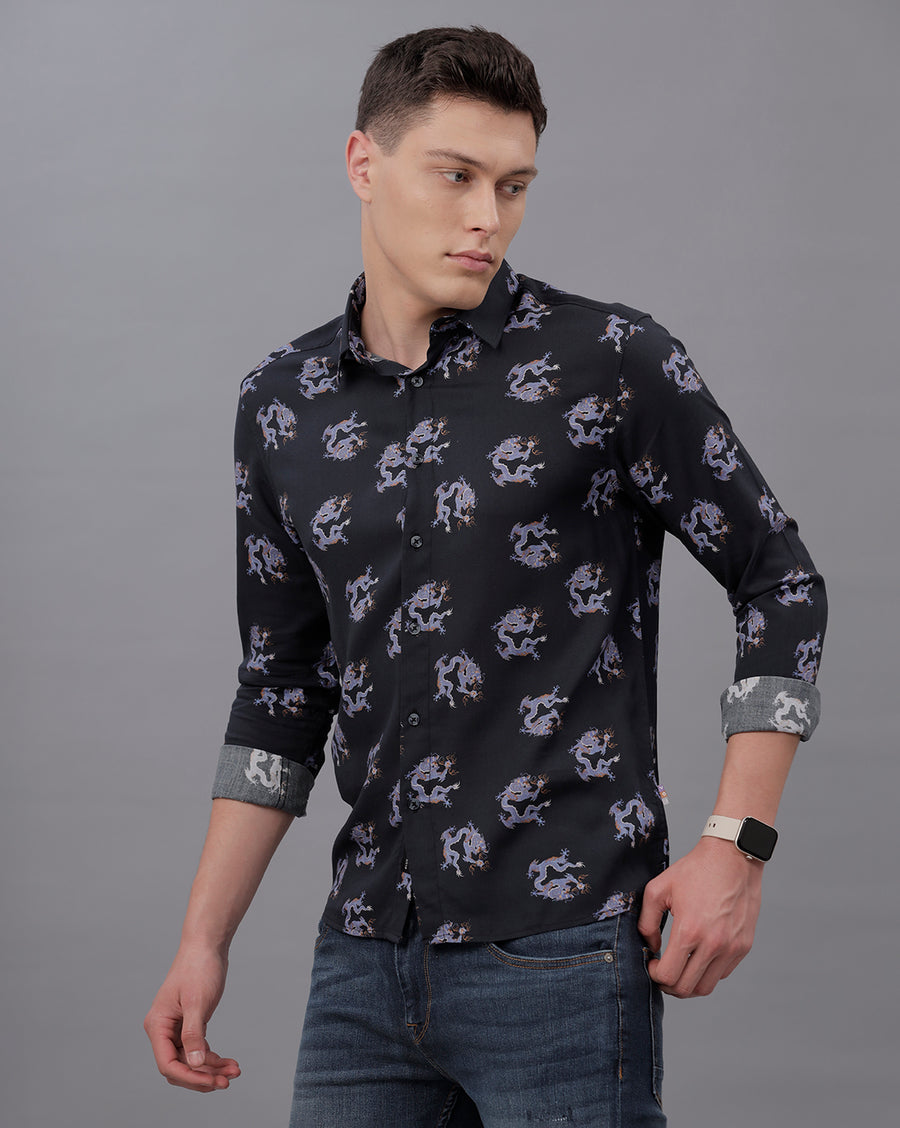 BLACK BLUE REGULAR  FIT VISCOSE SHIRT