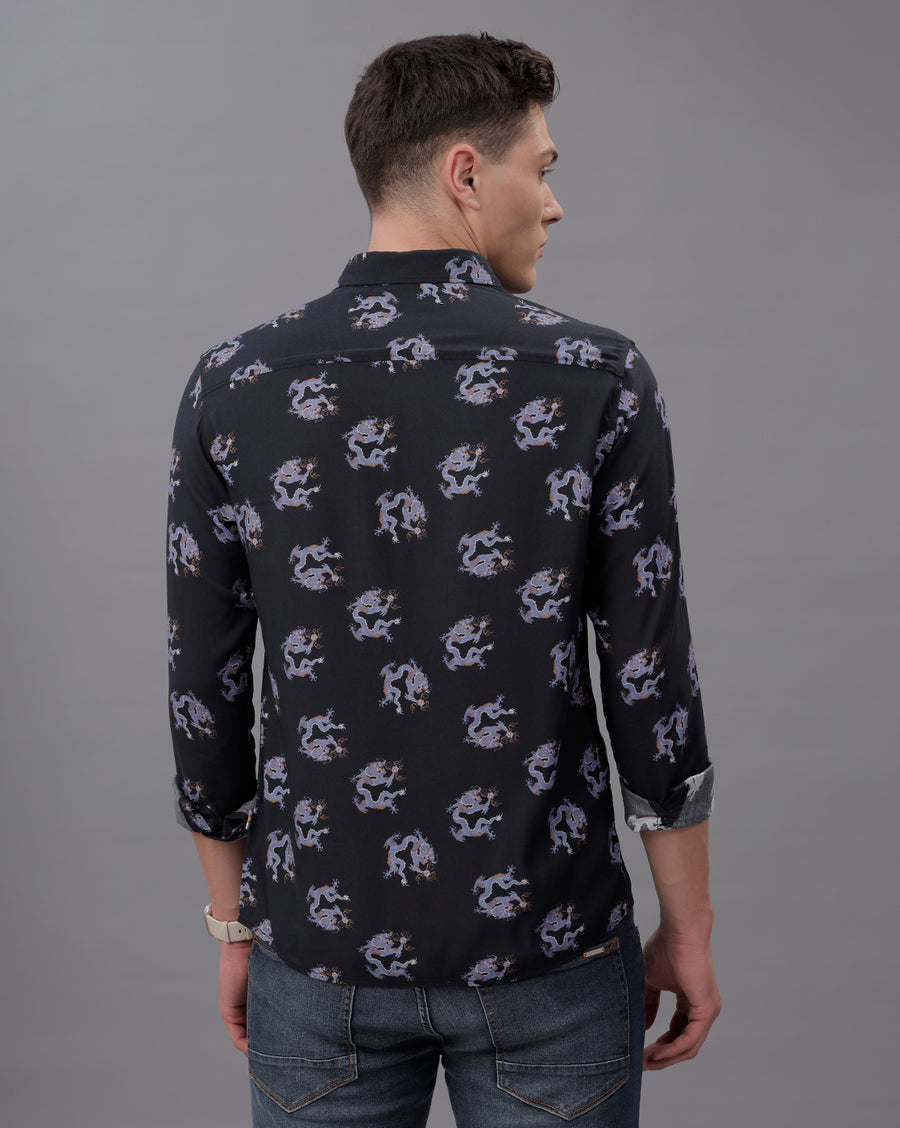 BLACK BLUE REGULAR  FIT VISCOSE SHIRT
