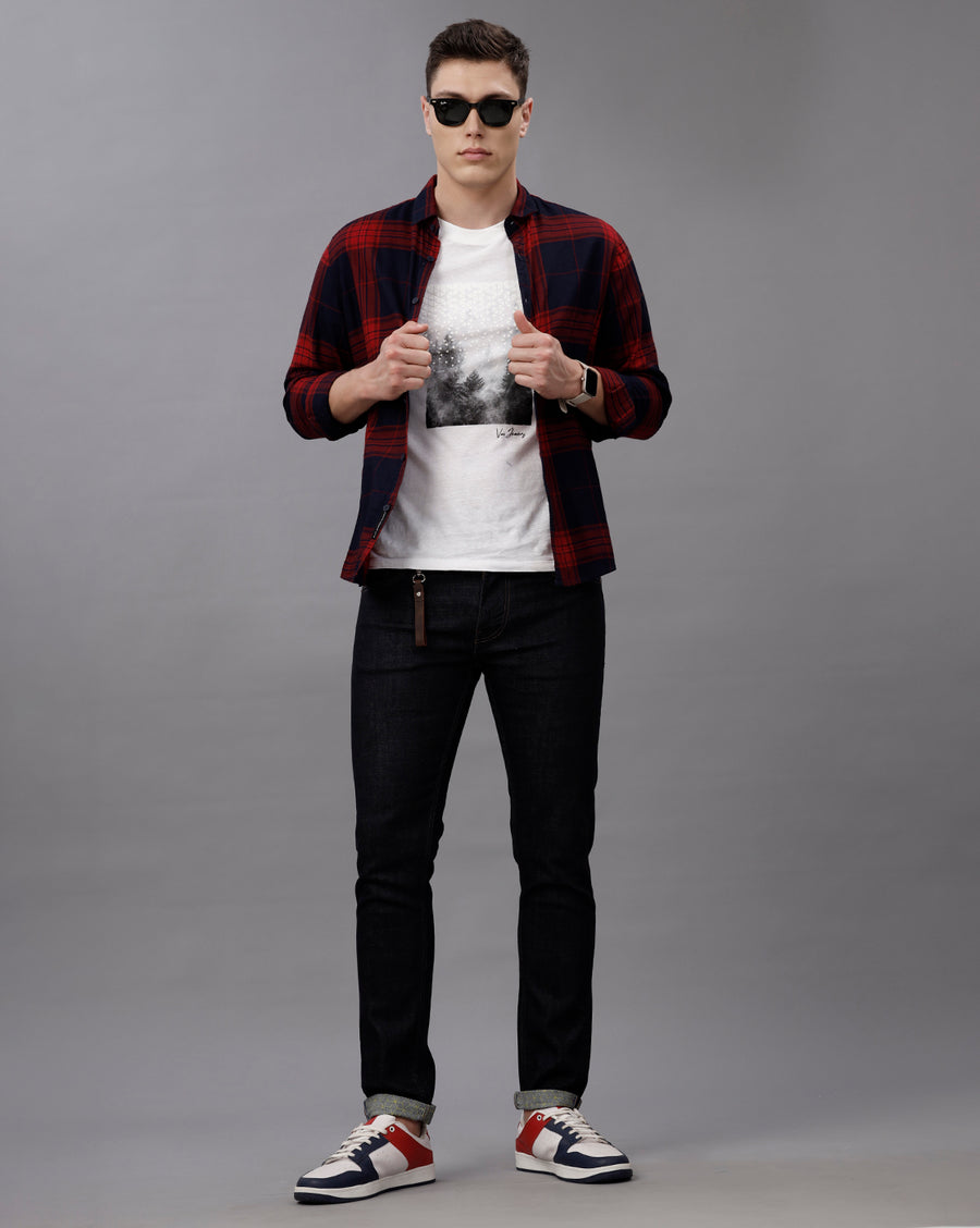INDIGO RED REGULAR  FIT COTTON SHIRT