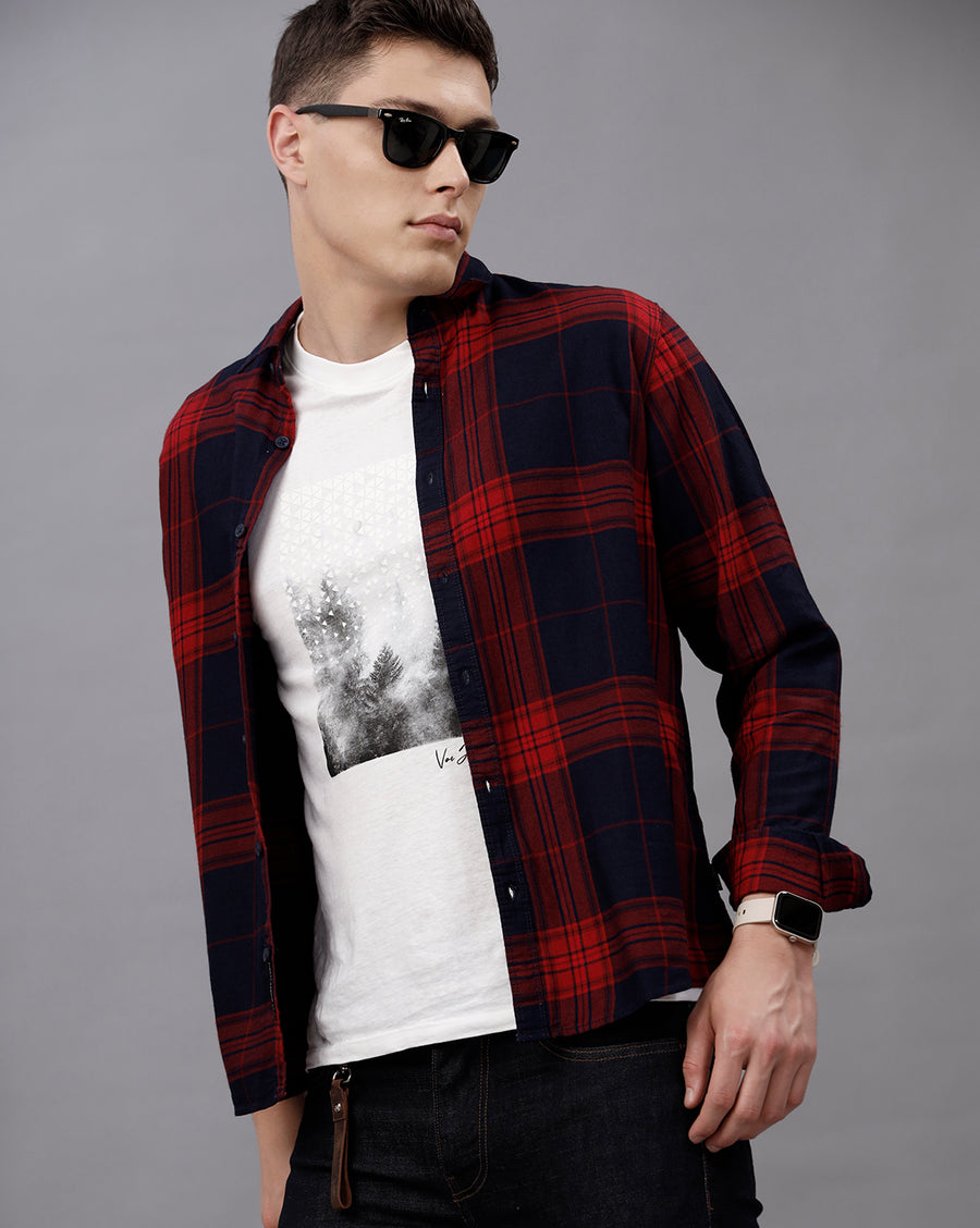 INDIGO RED REGULAR  FIT COTTON SHIRT