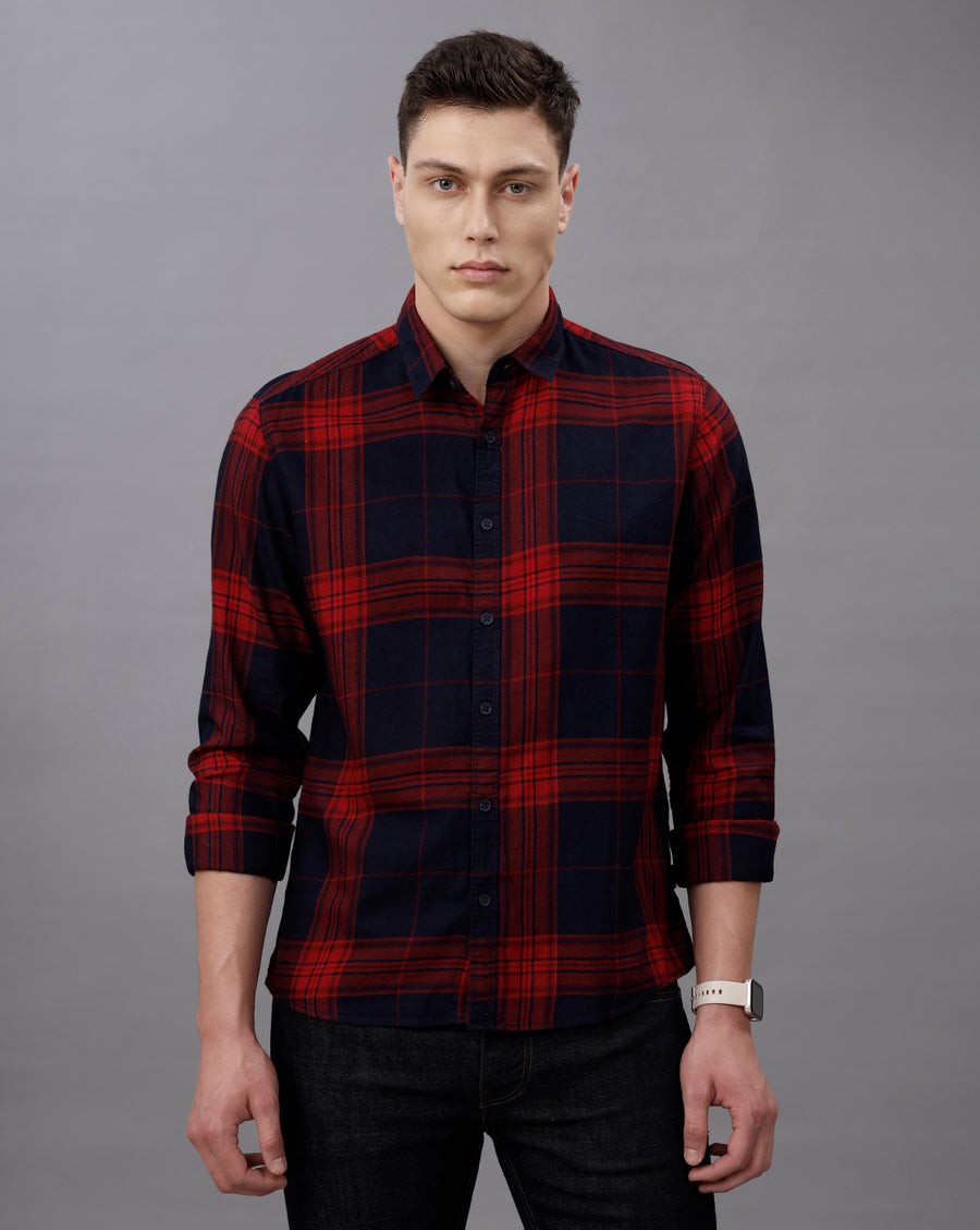 INDIGO RED REGULAR  FIT COTTON SHIRT