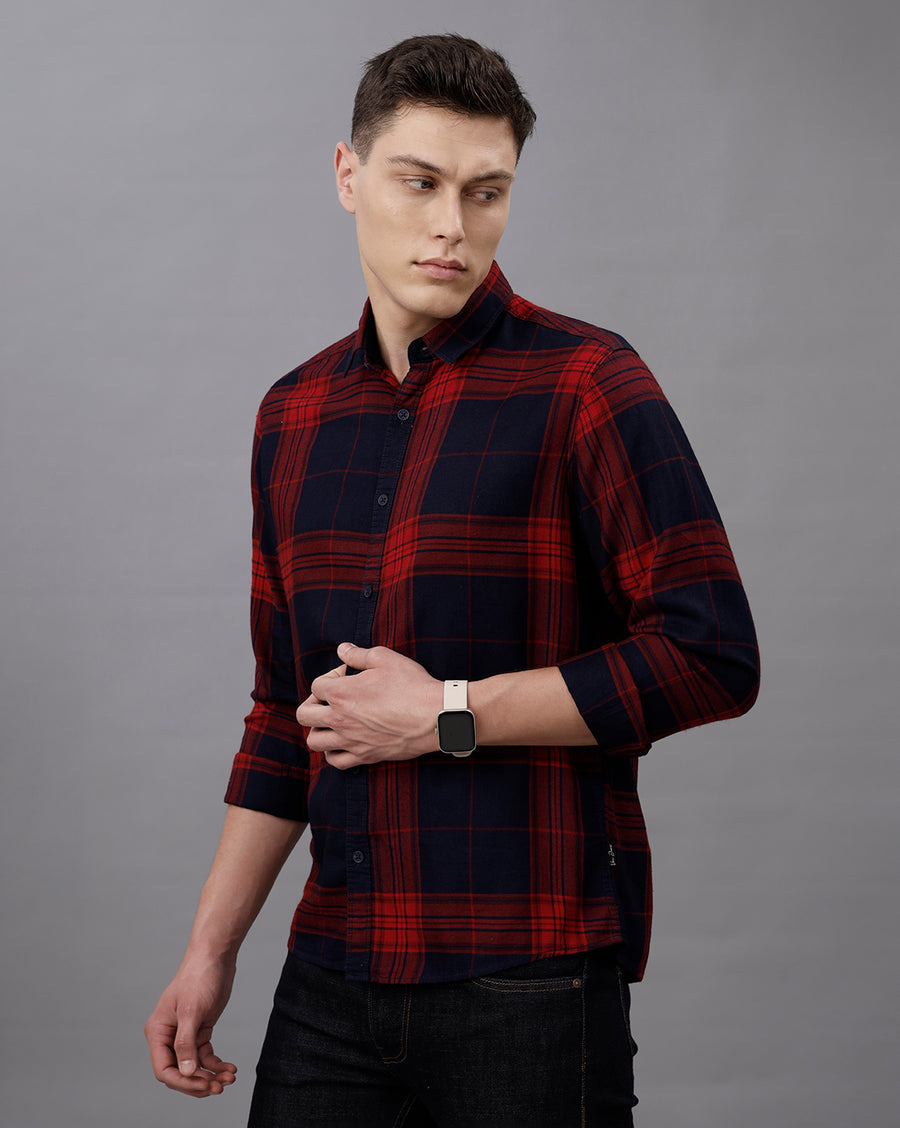INDIGO RED REGULAR  FIT COTTON SHIRT