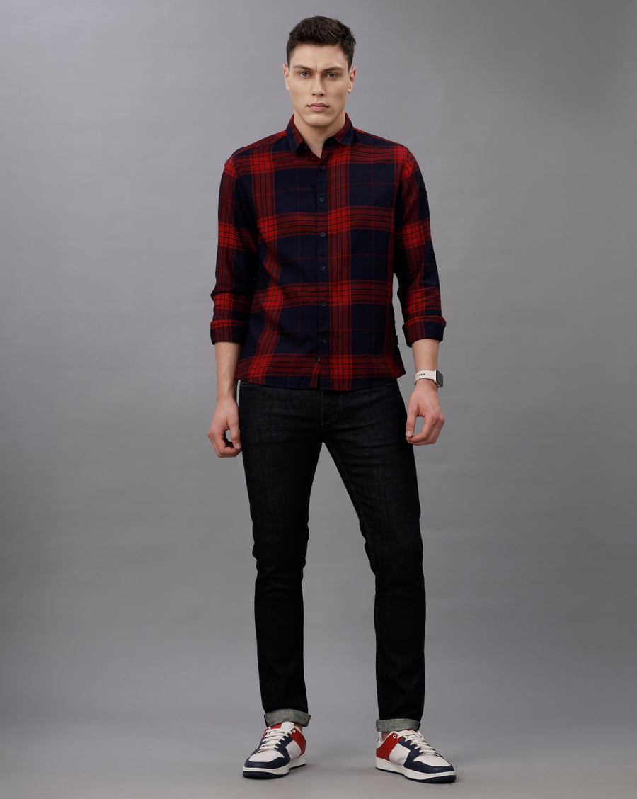 INDIGO RED REGULAR  FIT COTTON SHIRT