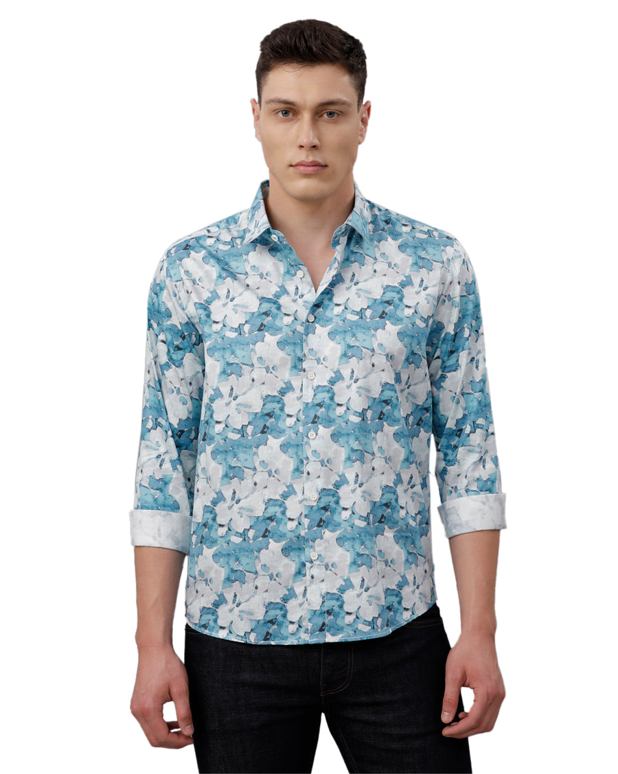 BLUE AOP REGULAR  FIT COTTON SHIRT