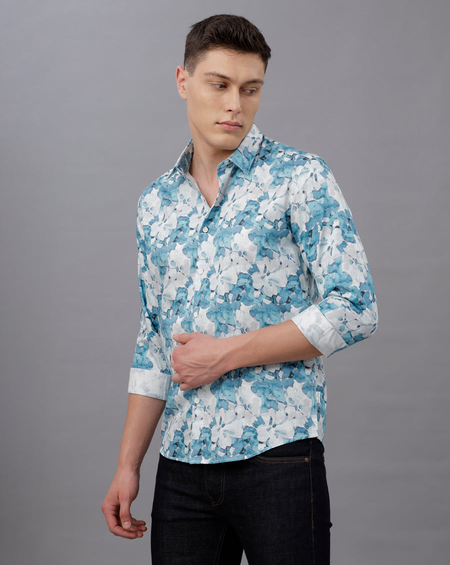 BLUE AOP REGULAR  FIT COTTON SHIRT