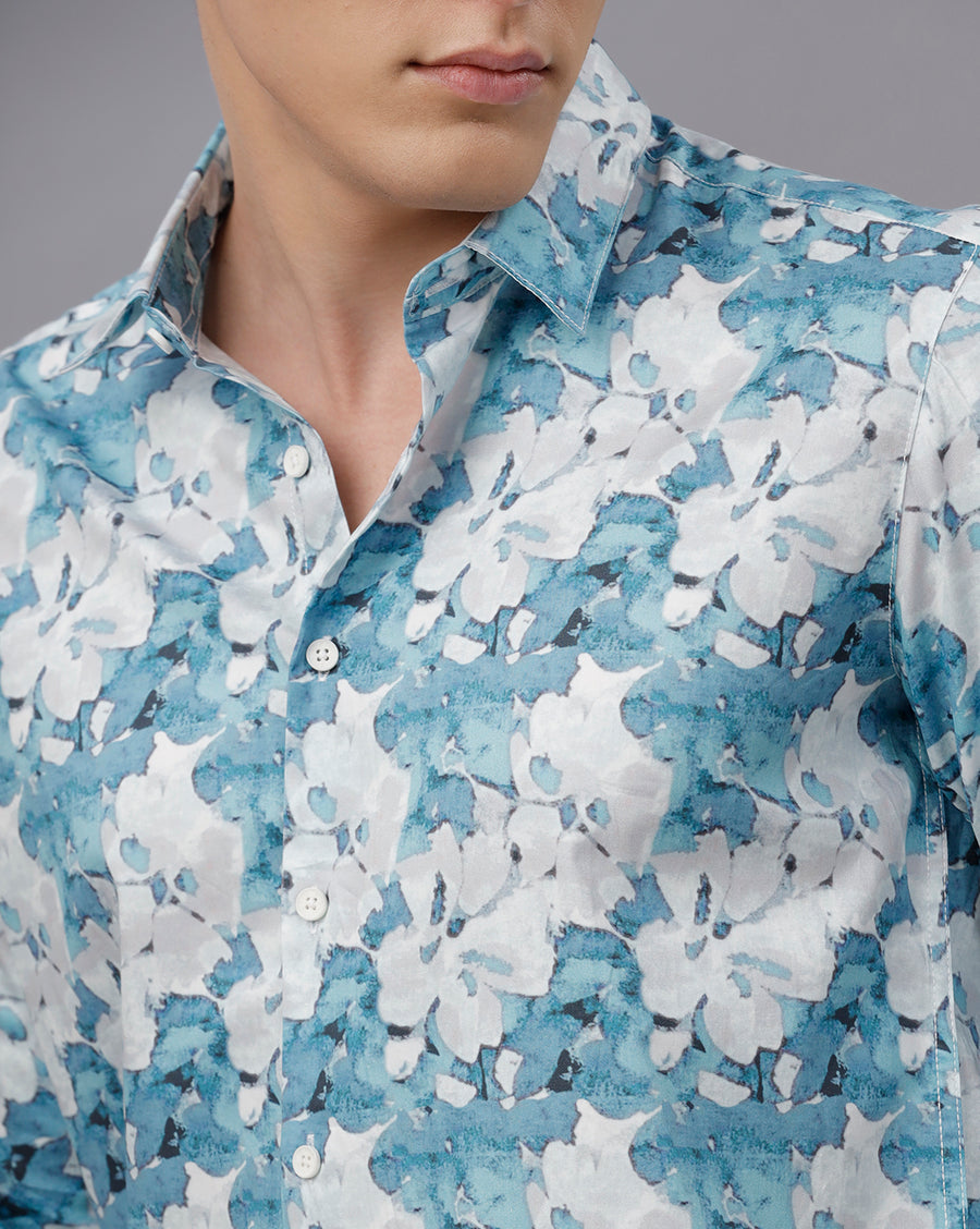 BLUE AOP REGULAR  FIT COTTON SHIRT
