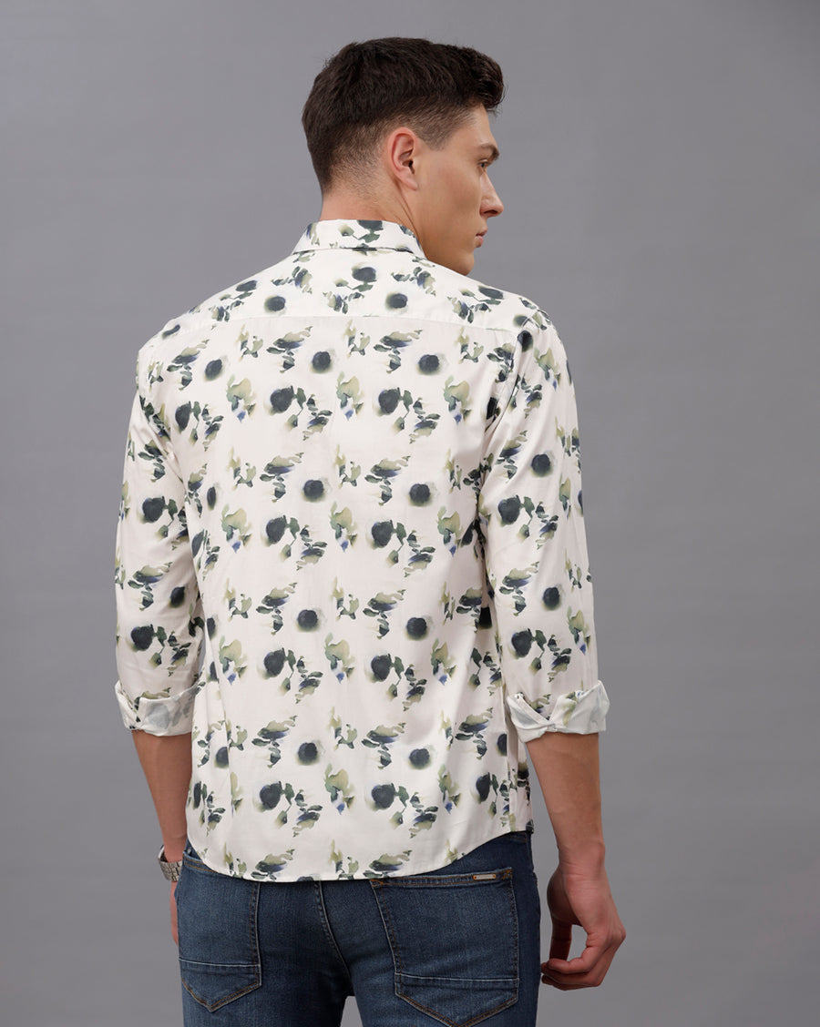 WHITE AOP REGULAR  FIT COTTON SHIRT