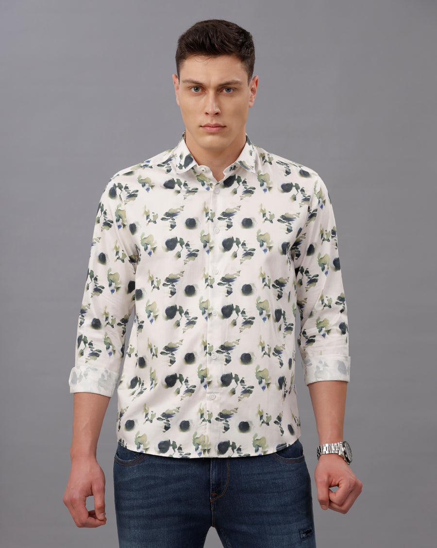 WHITE AOP REGULAR  FIT COTTON SHIRT