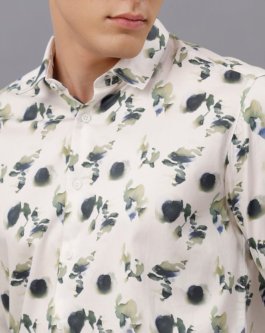 WHITE AOP REGULAR  FIT COTTON SHIRT