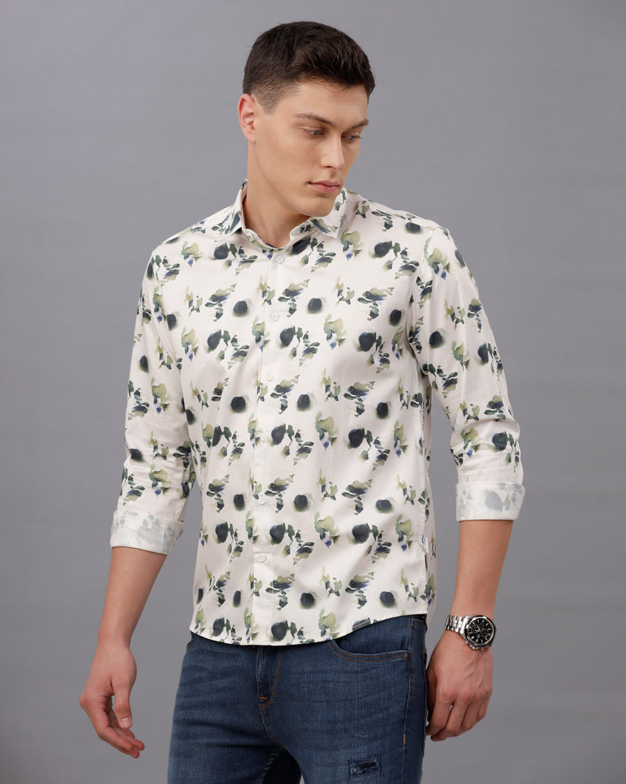 WHITE AOP REGULAR  FIT COTTON SHIRT