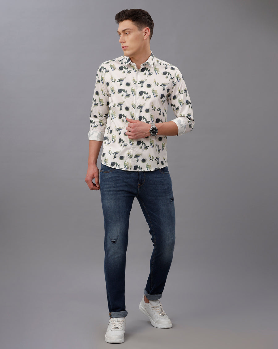WHITE AOP REGULAR  FIT COTTON SHIRT