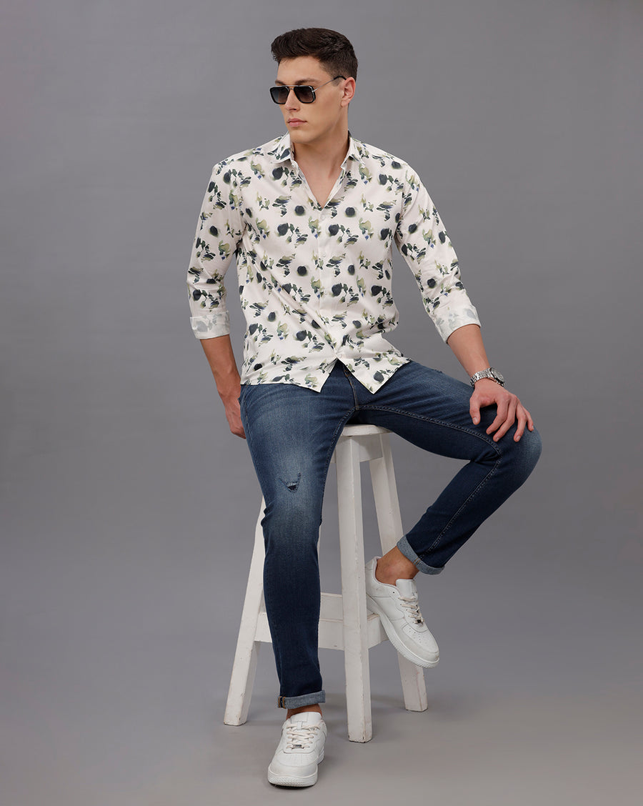 WHITE AOP REGULAR  FIT COTTON SHIRT
