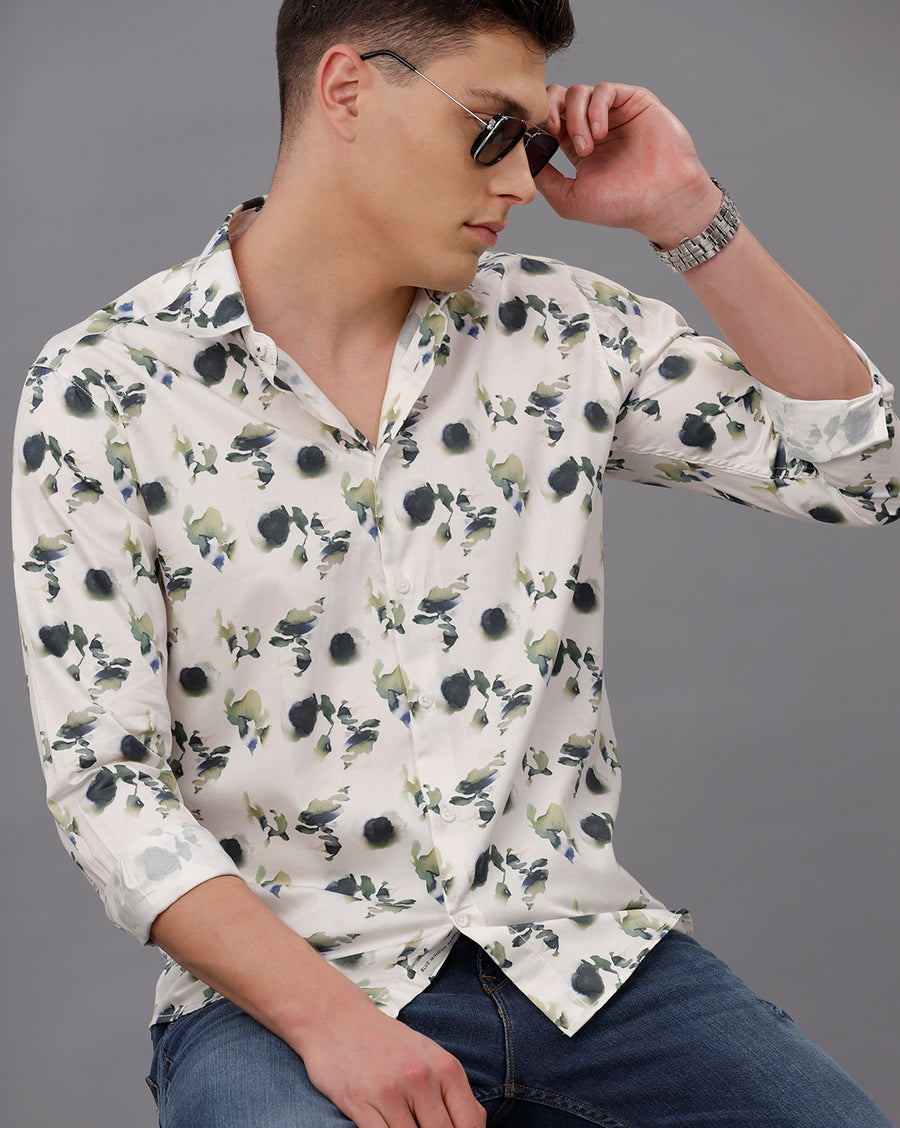 WHITE AOP REGULAR  FIT COTTON SHIRT