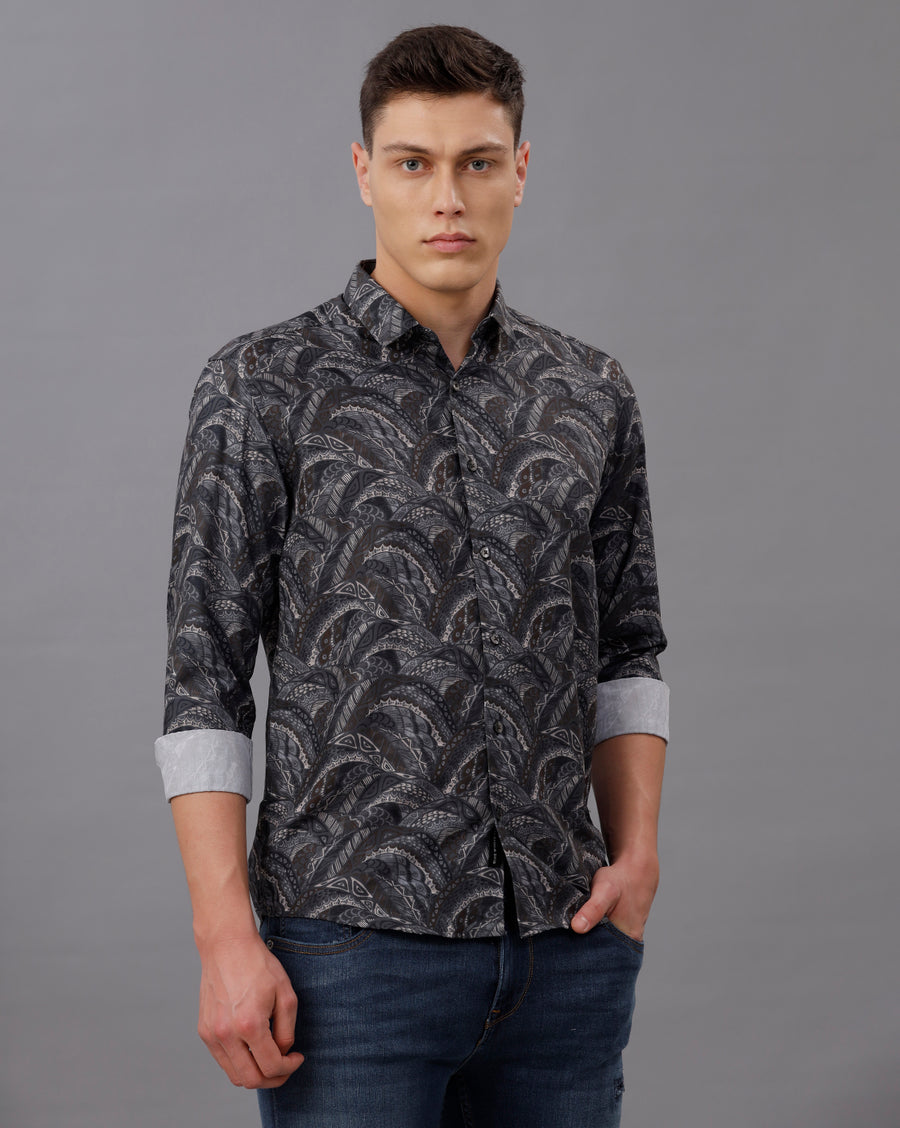 GREY REGULAR  FIT POLYESTER SHIRT