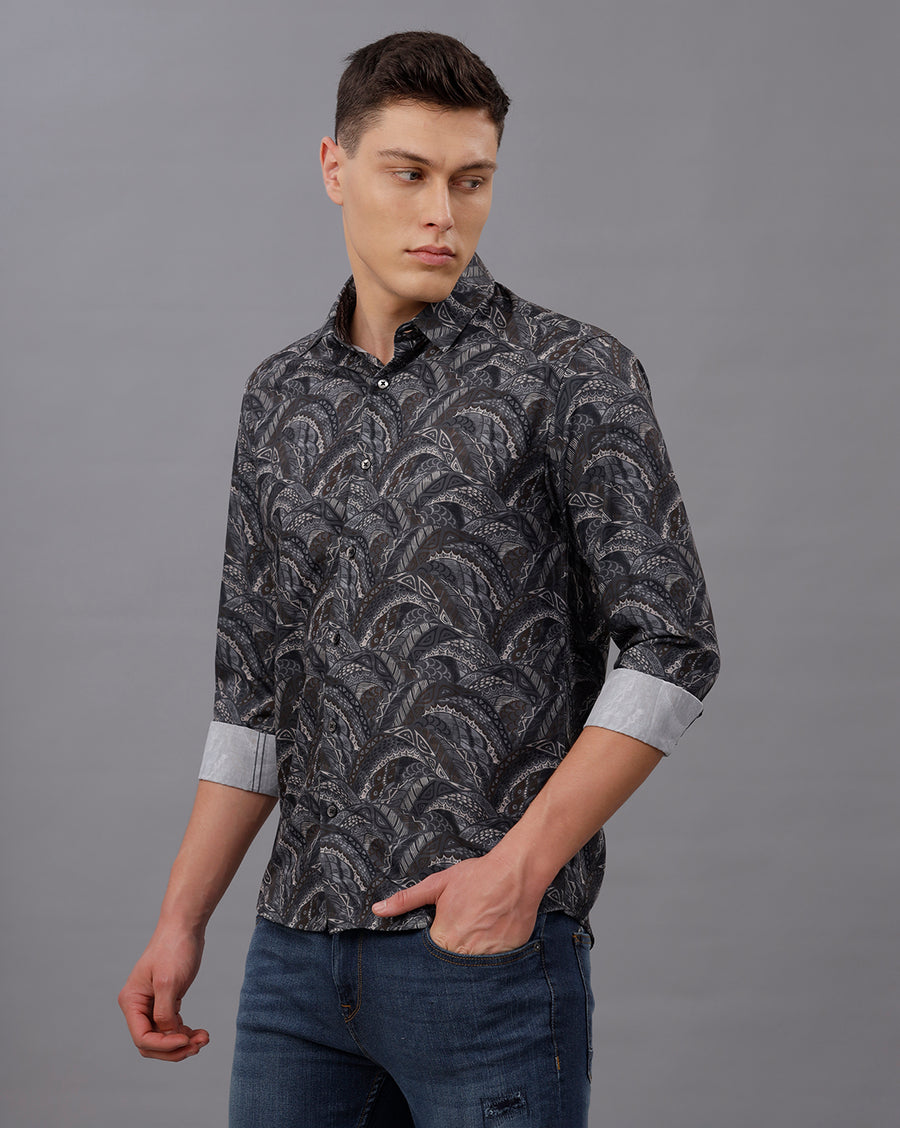 GREY REGULAR  FIT POLYESTER SHIRT